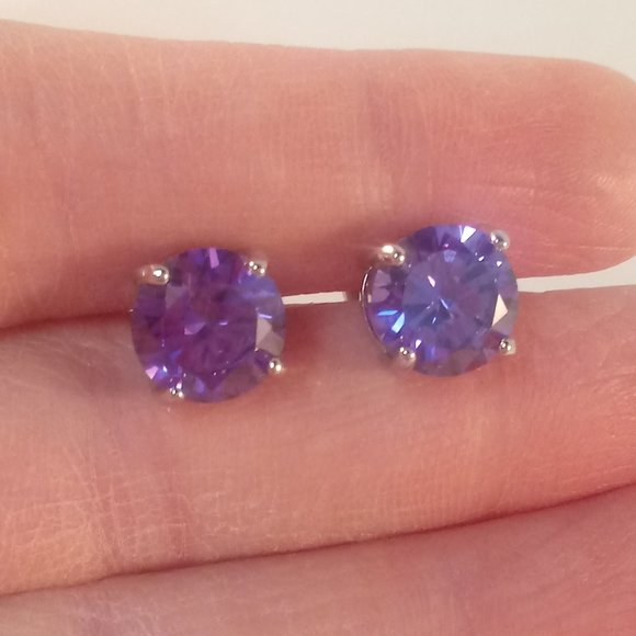 Jewelry - 18K White Gold Filled Round Purple Diamond Zircon Stud Earrings 2.75ctw Gorgeous